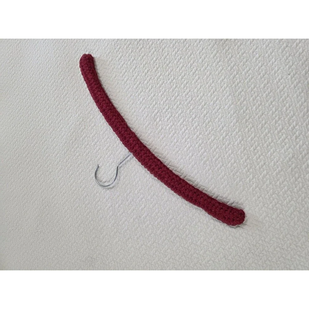 Vintage Crocheted Wood Hanger Cover Burgundy Red Knit Closet Organizer